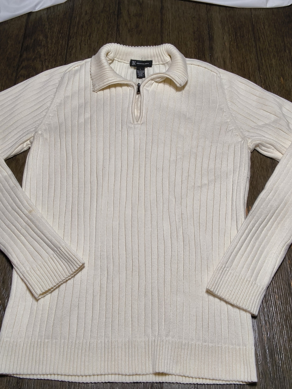 INC International Concepts Women's L White Ribbed Knit Half Zip Pullover Sweater